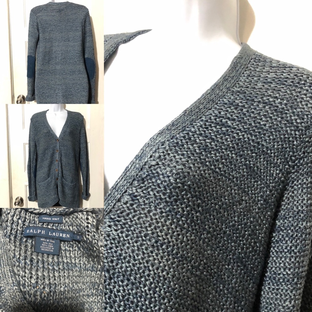 Ralph Lauren Cardigan Silk Linen Arm Patch Sweater